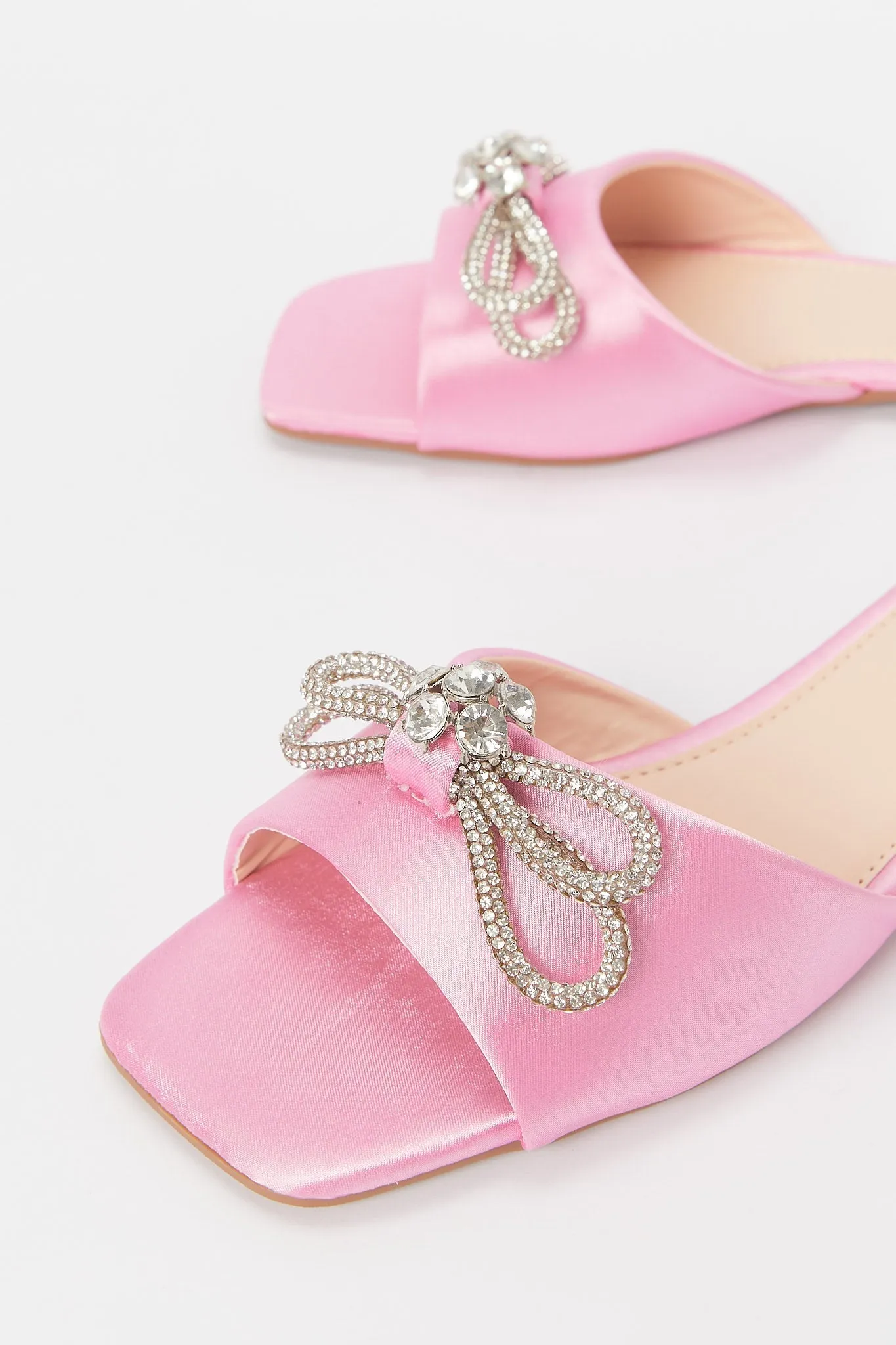 Women Pink Bow Trim Embellished Mule
