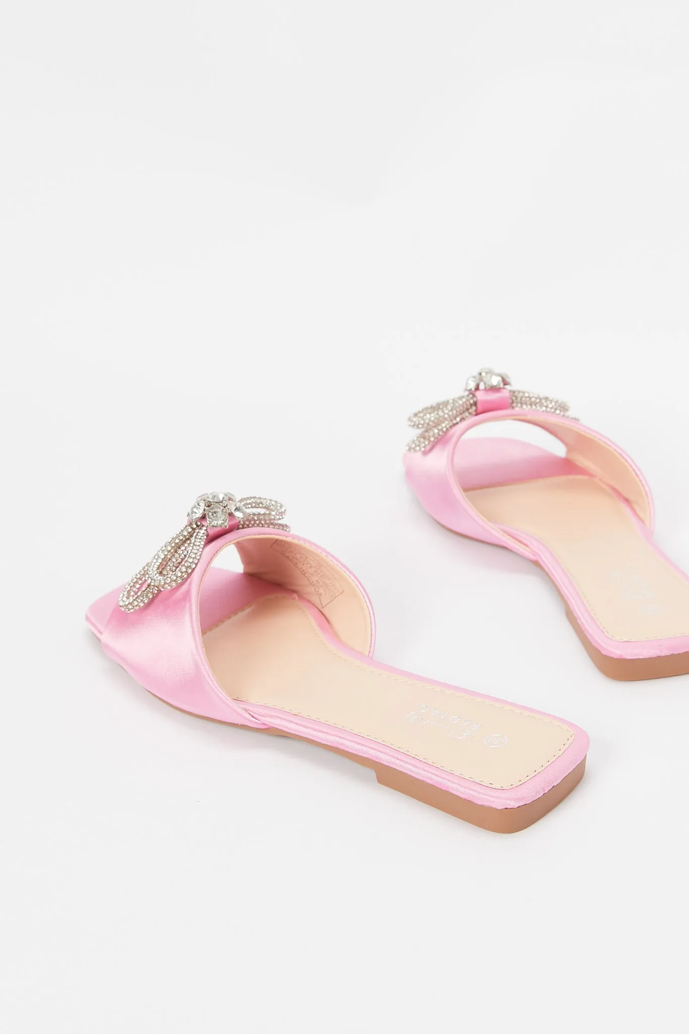 Women Pink Bow Trim Embellished Mule
