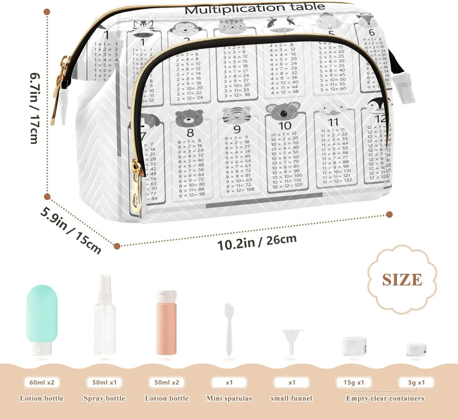 Women Wave Quilt Cosmetic Bag, Storage Pouch Handbag Makeup Case Zipper Toiletry Purse Holder Organizer 10.2x5.9x6.7 in Black Calendar Template Mock up Week starts on Monday on White