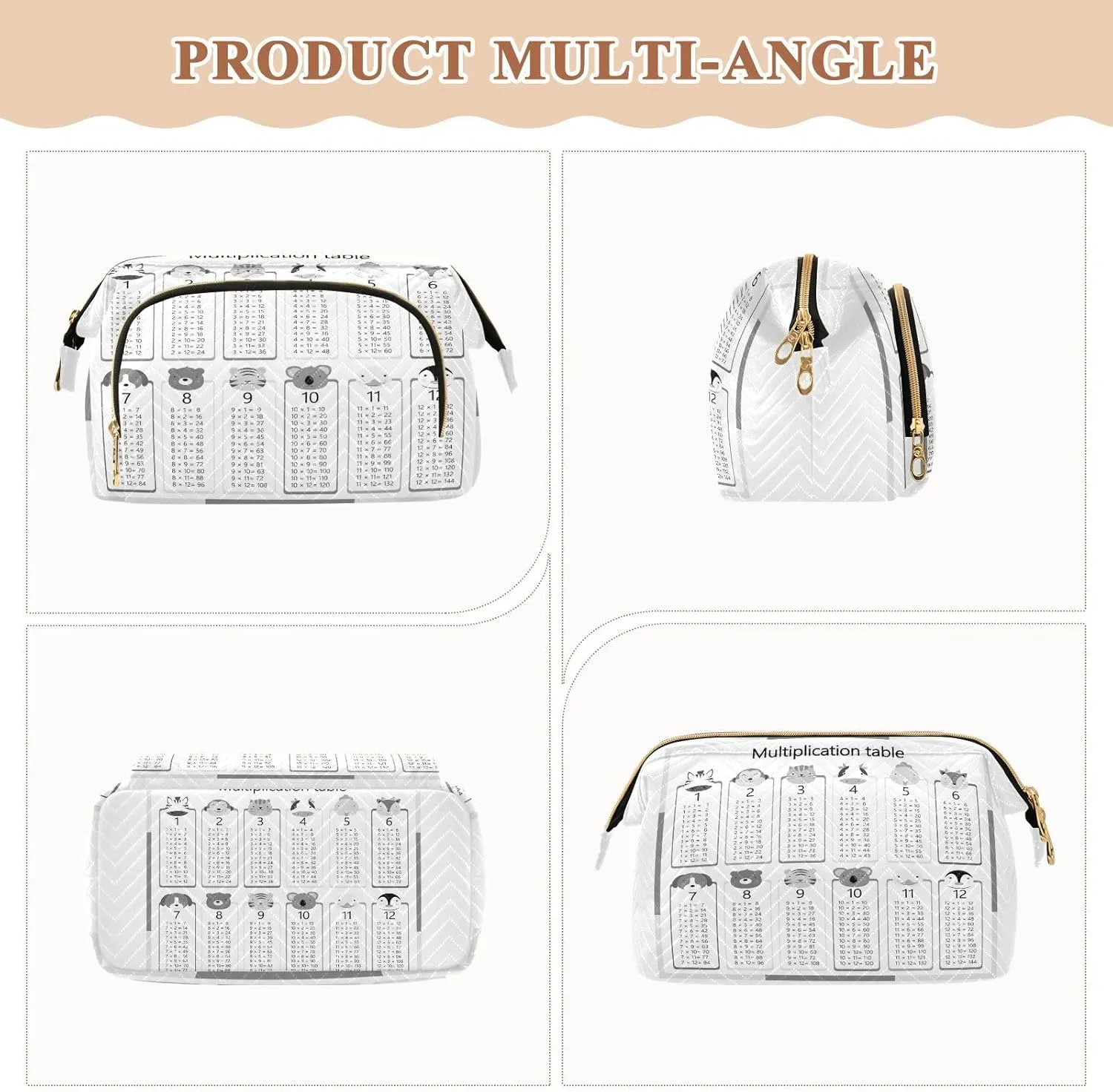 Women Wave Quilt Cosmetic Bag, Storage Pouch Handbag Makeup Case Zipper Toiletry Purse Holder Organizer 10.2x5.9x6.7 in Black Calendar Template Mock up Week starts on Monday on White