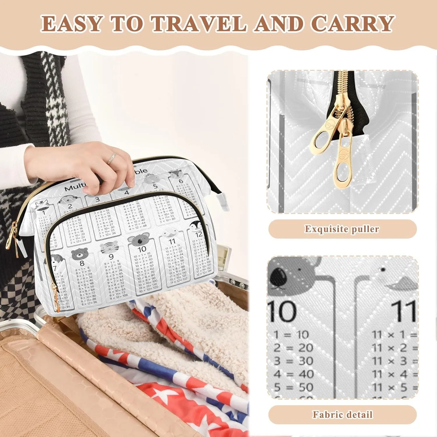 Women Wave Quilt Cosmetic Bag, Storage Pouch Handbag Makeup Case Zipper Toiletry Purse Holder Organizer 10.2x5.9x6.7 in Black Calendar Template Mock up Week starts on Monday on White