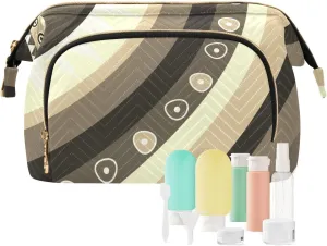Women Wave Quilt Cosmetic Bag, Storage Pouch Handbag Makeup Case Zipper Toiletry Purse Holder Organizer 10.2x5.9x6.7 in Vintage Jamaica Tribal Ethnic Pattern a Quarter Cycle