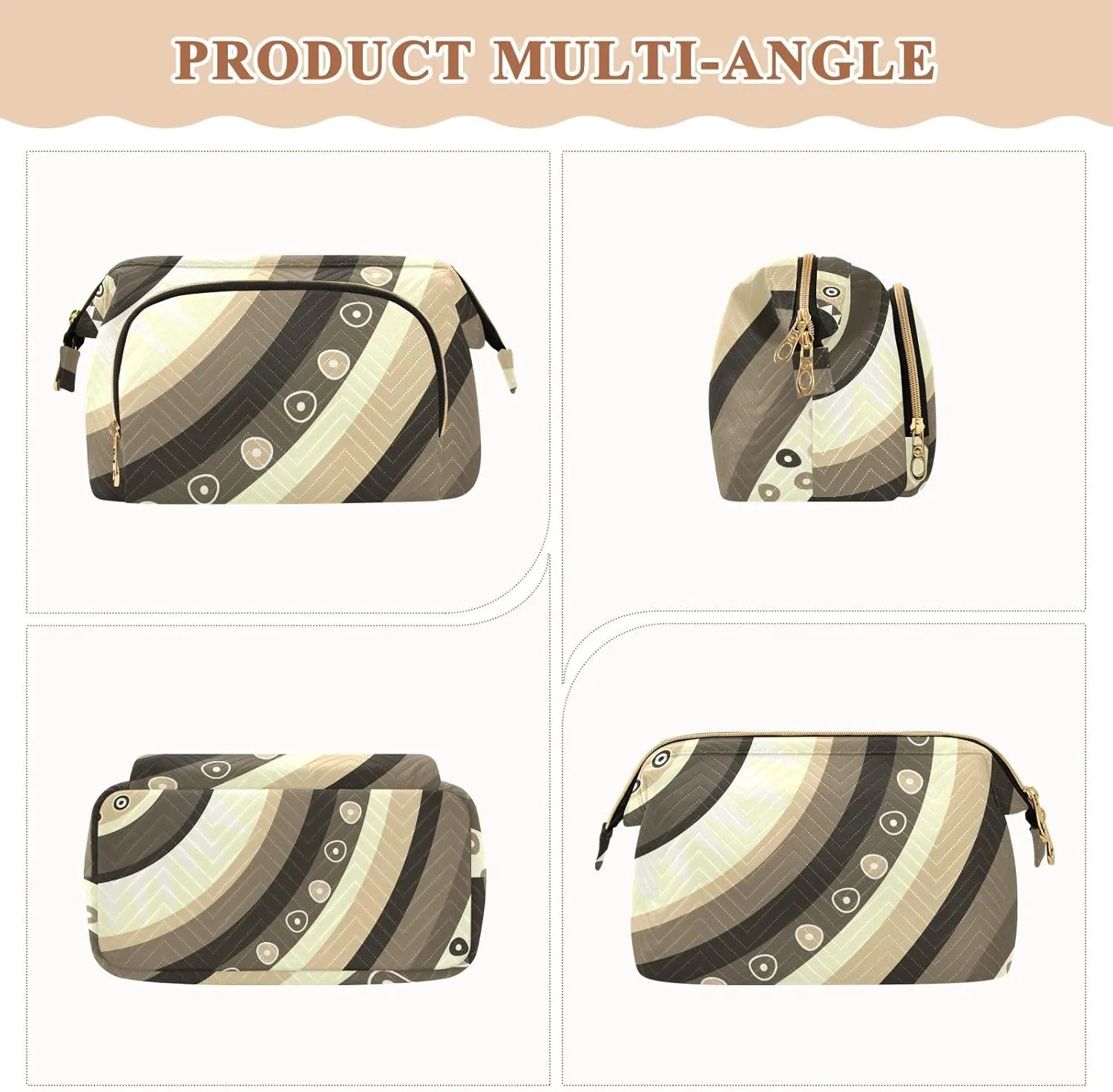 Women Wave Quilt Cosmetic Bag, Storage Pouch Handbag Makeup Case Zipper Toiletry Purse Holder Organizer 10.2x5.9x6.7 in Vintage Jamaica Tribal Ethnic Pattern a Quarter Cycle