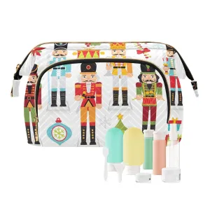Women Wave Quilt Cosmetic Bag, Zipper Toiletry Storage 10.2x5.9x6.7 in, Pouch Handbag Makeup Case Purse Holder Organizer Print Christmas Nutcrackers Seamless On White
