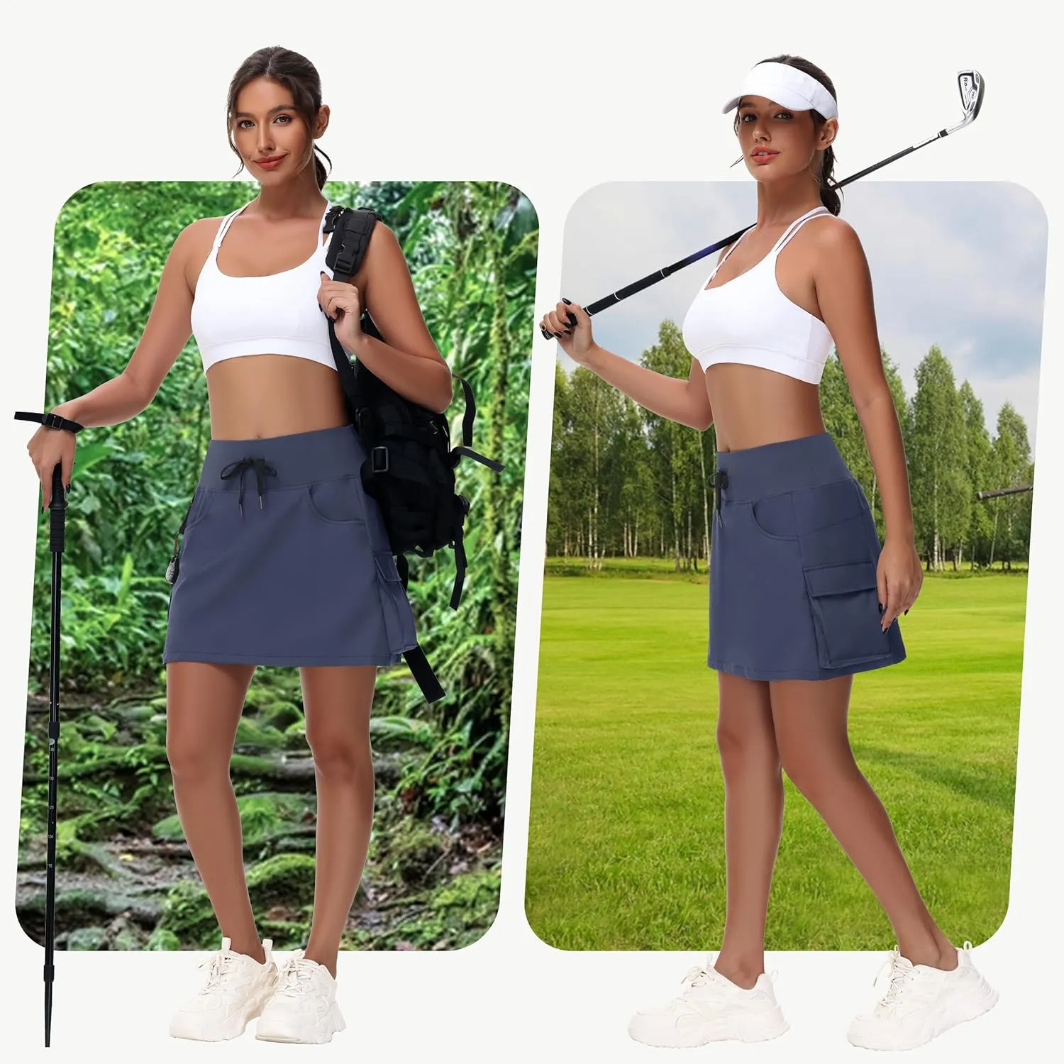 Women's 16" 20" Hiking Cargo Skort Skirt - High Waisted Golf Dressy Casual Workout Sport Skirt with Liner Quick Dry