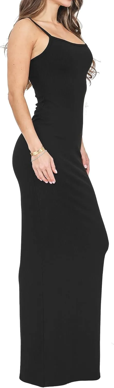 Womens Casual Slip Long Maxi Dress Spaghetti Strap Summer Vacation Ribbed Bodycon Lounge Dresses