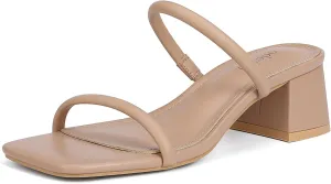 Women's Chunky Block Low Heeled Sandals Two Strap Square Open Toe Slip On Mule Heels