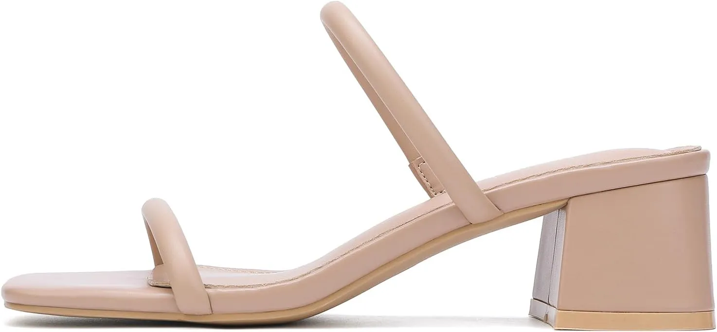 Women's Chunky Block Low Heeled Sandals Two Strap Square Open Toe Slip On Mule Heels