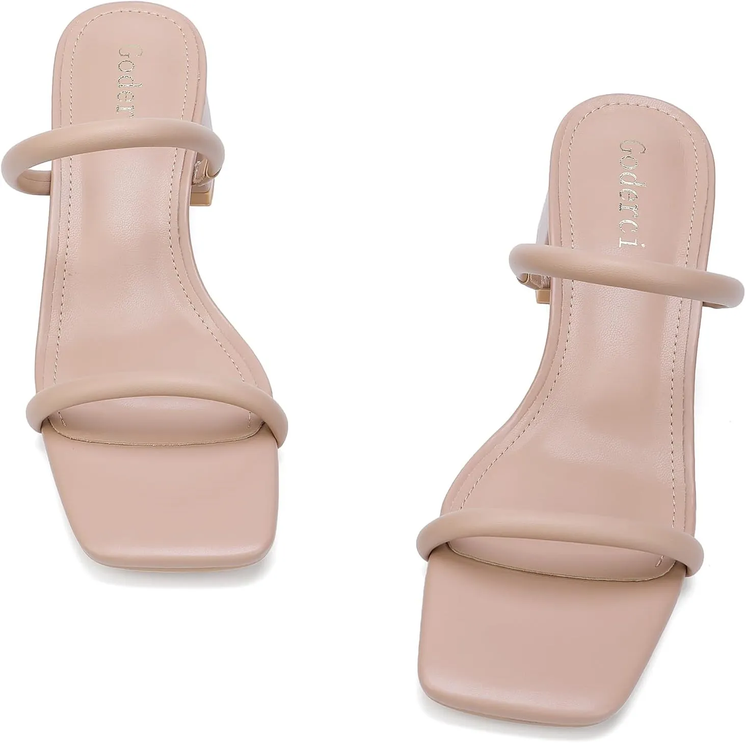 Women's Chunky Block Low Heeled Sandals Two Strap Square Open Toe Slip On Mule Heels