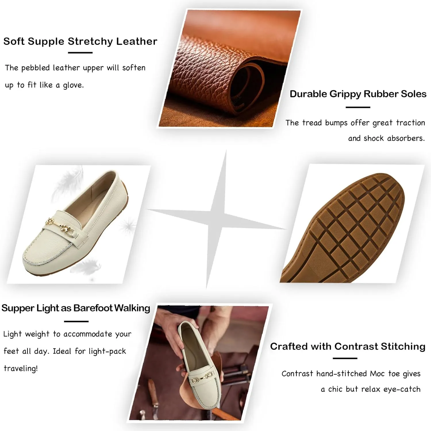 Women's Comfortable & Lightweight Leather Loafers Slip-Ons Driving Mocs Walking Shoes Cute Business Casual Dress Shoes Work Flats for Women