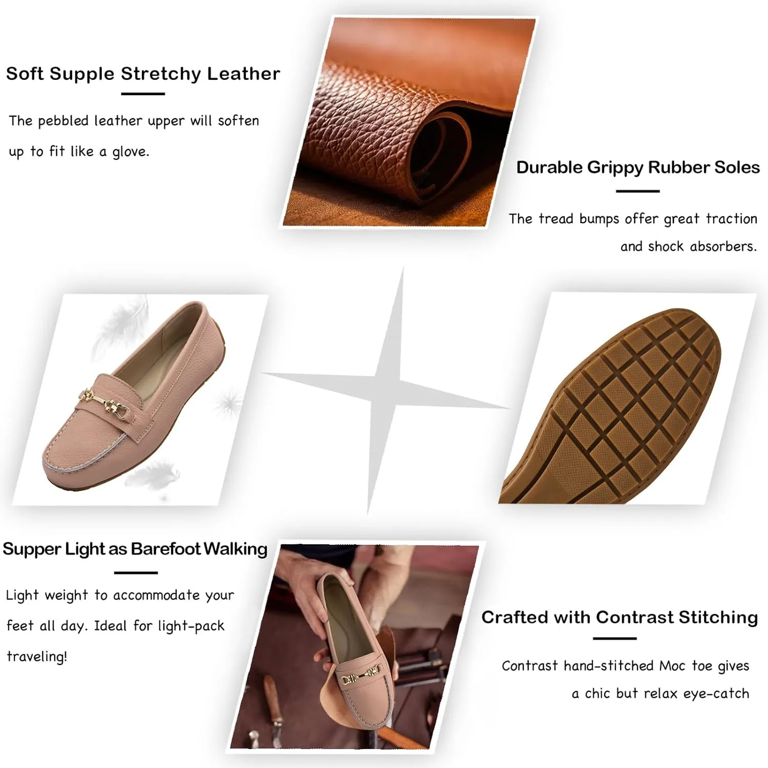 Women's Comfortable & Lightweight Leather Loafers Slip-Ons Driving Mocs Walking Shoes Cute Business Casual Dress Shoes Work Flats for Women