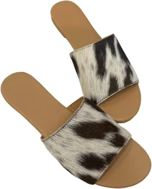 Women's Cowhide Leather Flat Slippers - Stylish, Comfortable, Durable Indoor Footwear for Evenings - Perfect for Home Use!