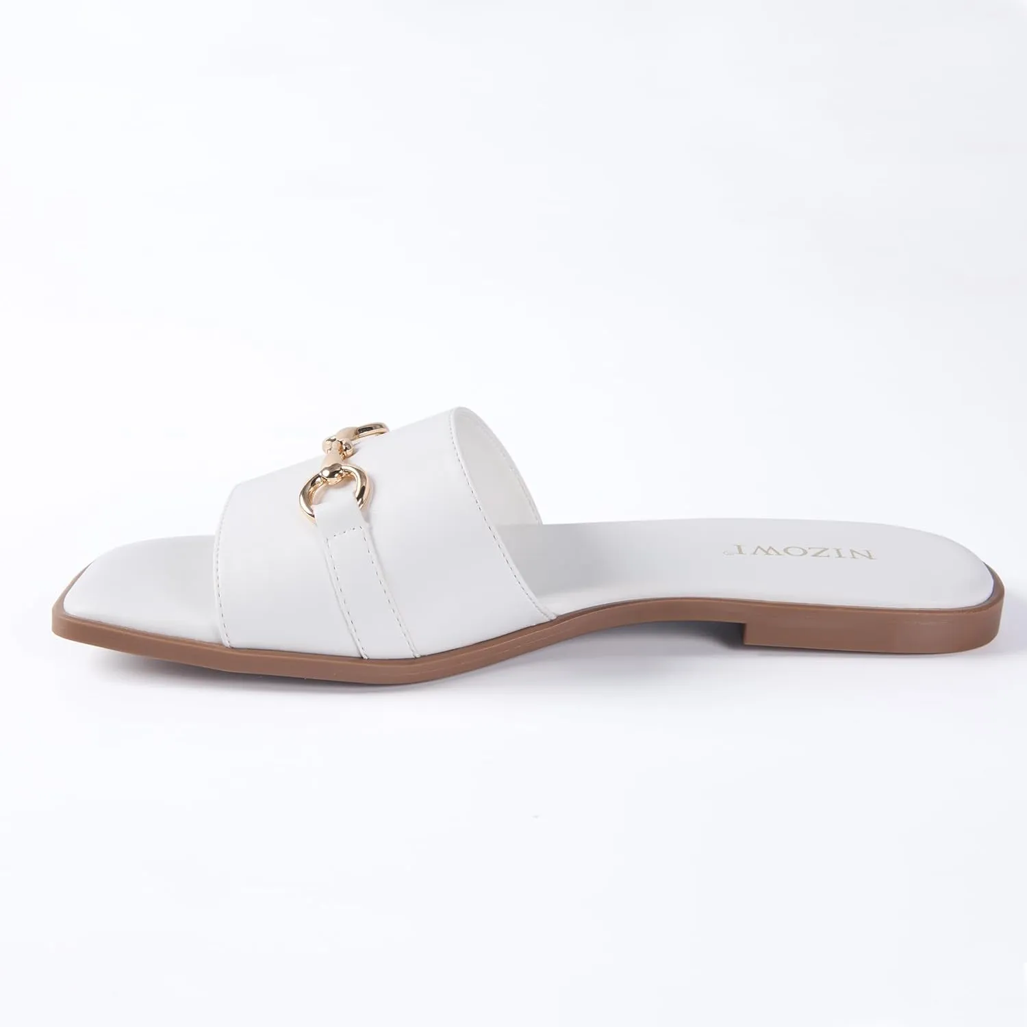 Women's Dressy Flat Sandals for Women Square Open Toe Slip on Comfortable Slide Sandals Summer