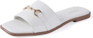 Women's Dressy Flat Sandals for Women Square Open Toe Slip on Comfortable Slide Sandals Summer