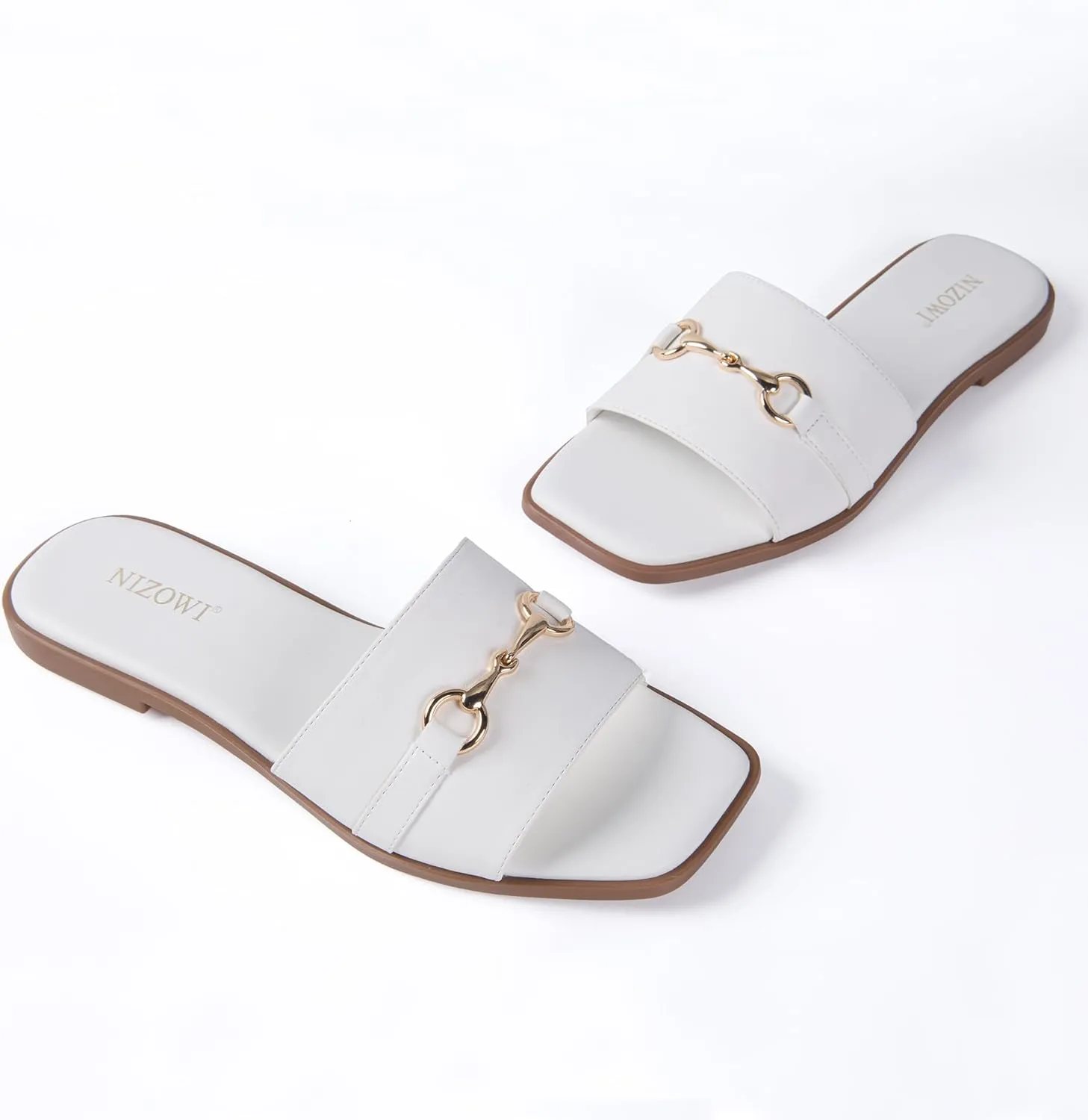 Women's Dressy Flat Sandals for Women Square Open Toe Slip on Comfortable Slide Sandals Summer