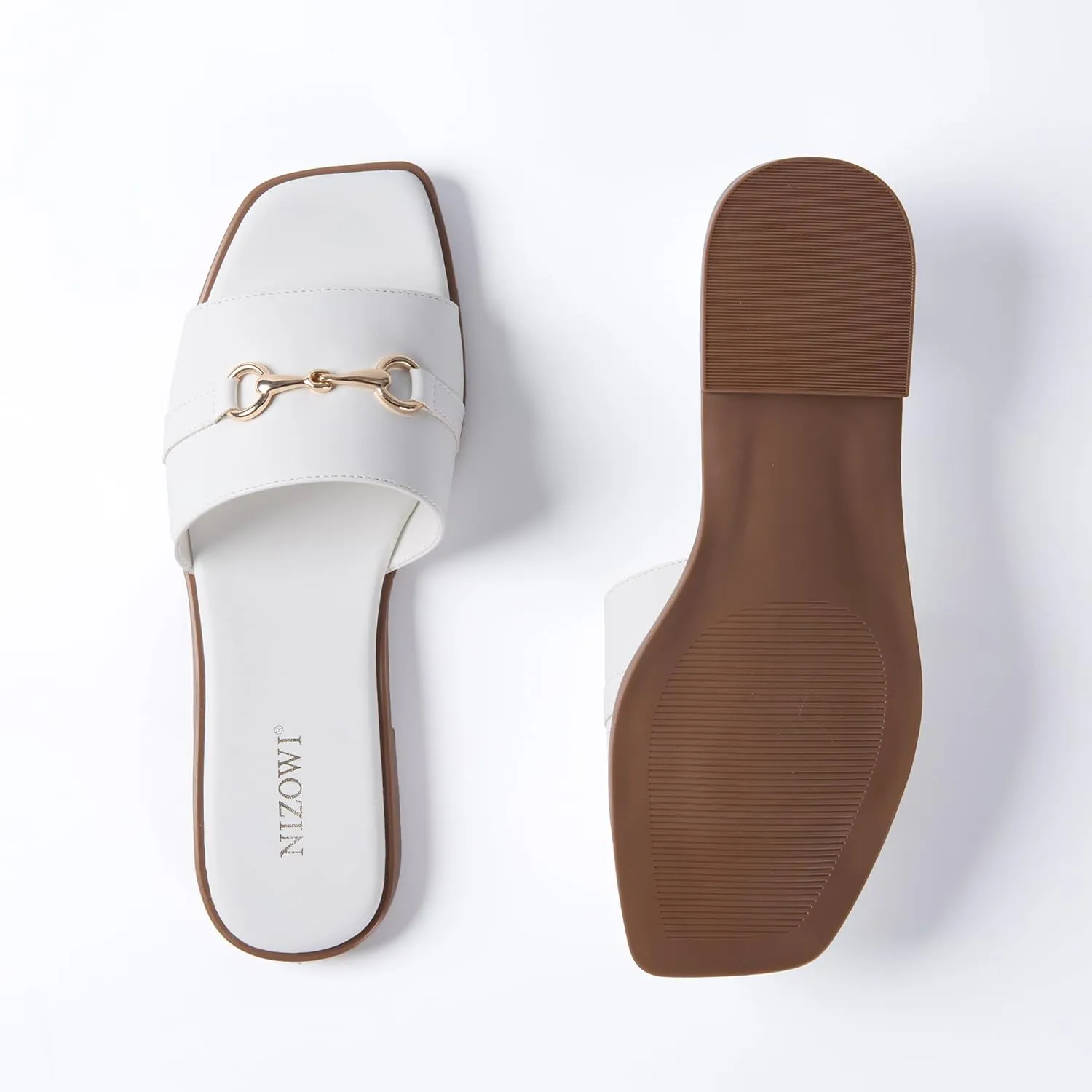 Women's Dressy Flat Sandals for Women Square Open Toe Slip on Comfortable Slide Sandals Summer
