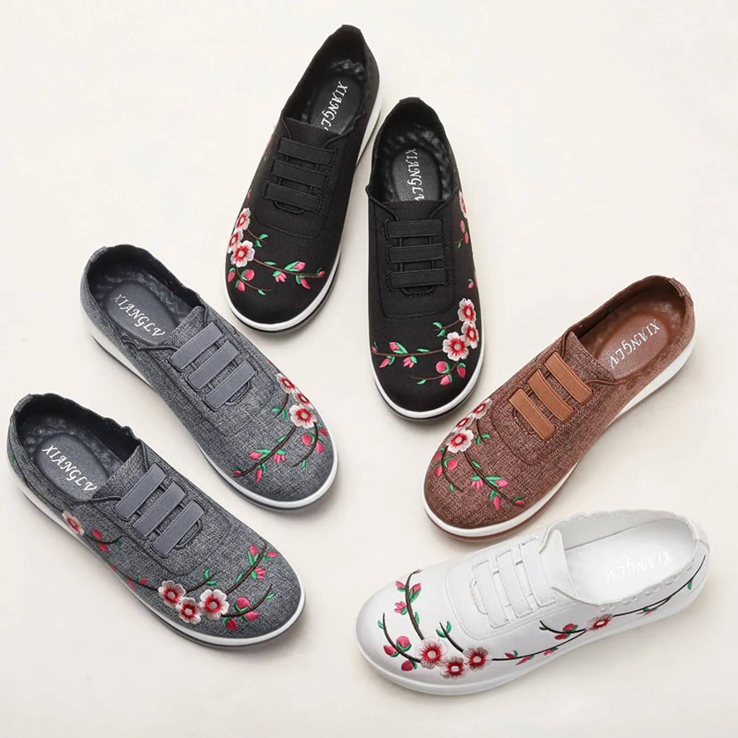 Women's Embroidered Platform Orthopedic Sneakers,Breathable Knited Mesh Lightweight Walking Shoes,Comfortable Slip On Hidden Wedges Walking Shoes
