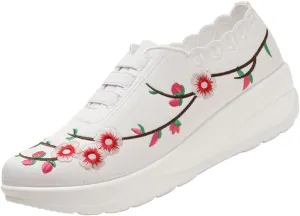 Women's Embroidered Platform Orthopedic Sneakers,Breathable Knited Mesh Lightweight Walking Shoes,Comfortable Slip On Hidden Wedges Walking Shoes