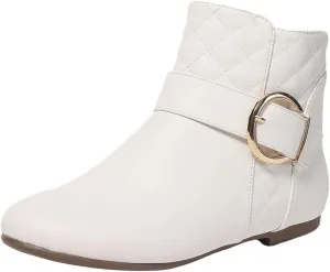 Women’s Fall Flat Ankle Boots - Low Heel Booties with Metal Ring Detail, Short No Heel Boots for Women, Stylish Fall Footwear