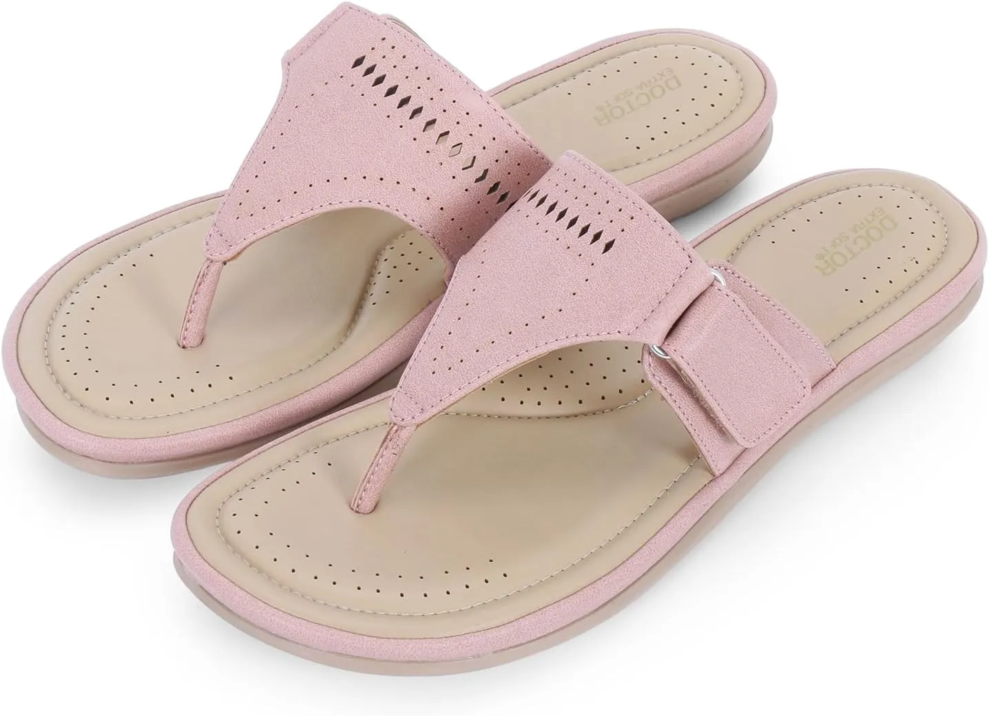 Women's Flat Memory Foam Slippers/Flip-Flops Fashion Stylish Casual Comfortable Diabetic Orthopedic Lightweight Synthetic Slip-on Sandals with Adjustable Strap for Girls/Ladies D-608
