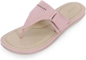 Women's Flat Memory Foam Slippers/Flip-Flops Fashion Stylish Casual Comfortable Diabetic Orthopedic Lightweight Synthetic Slip-on Sandals with Adjustable Strap for Girls/Ladies D-608