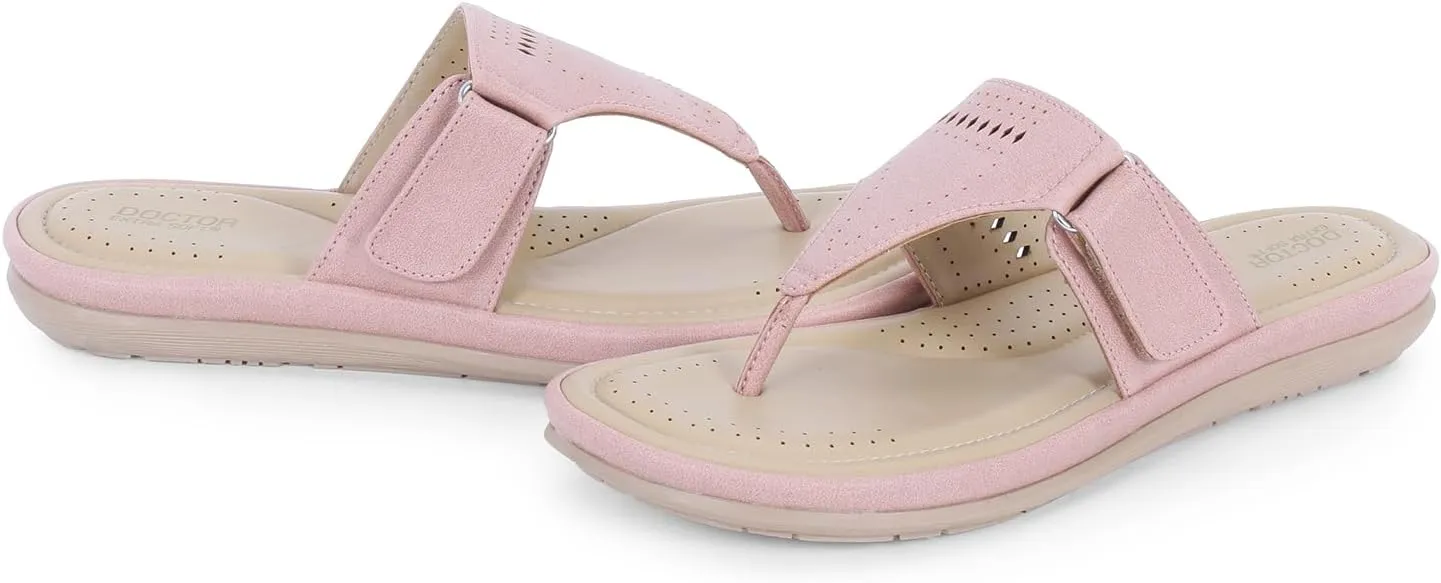 Women's Flat Memory Foam Slippers/Flip-Flops Fashion Stylish Casual Comfortable Diabetic Orthopedic Lightweight Synthetic Slip-on Sandals with Adjustable Strap for Girls/Ladies D-608