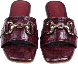 Women's Flat Slide Sandals - Square Open Toe Slides With Metal Chain Fashionable Slides With Soft Leather | Bow Knot Slippers for Summer | Comfort Walking With Classic Shoes
