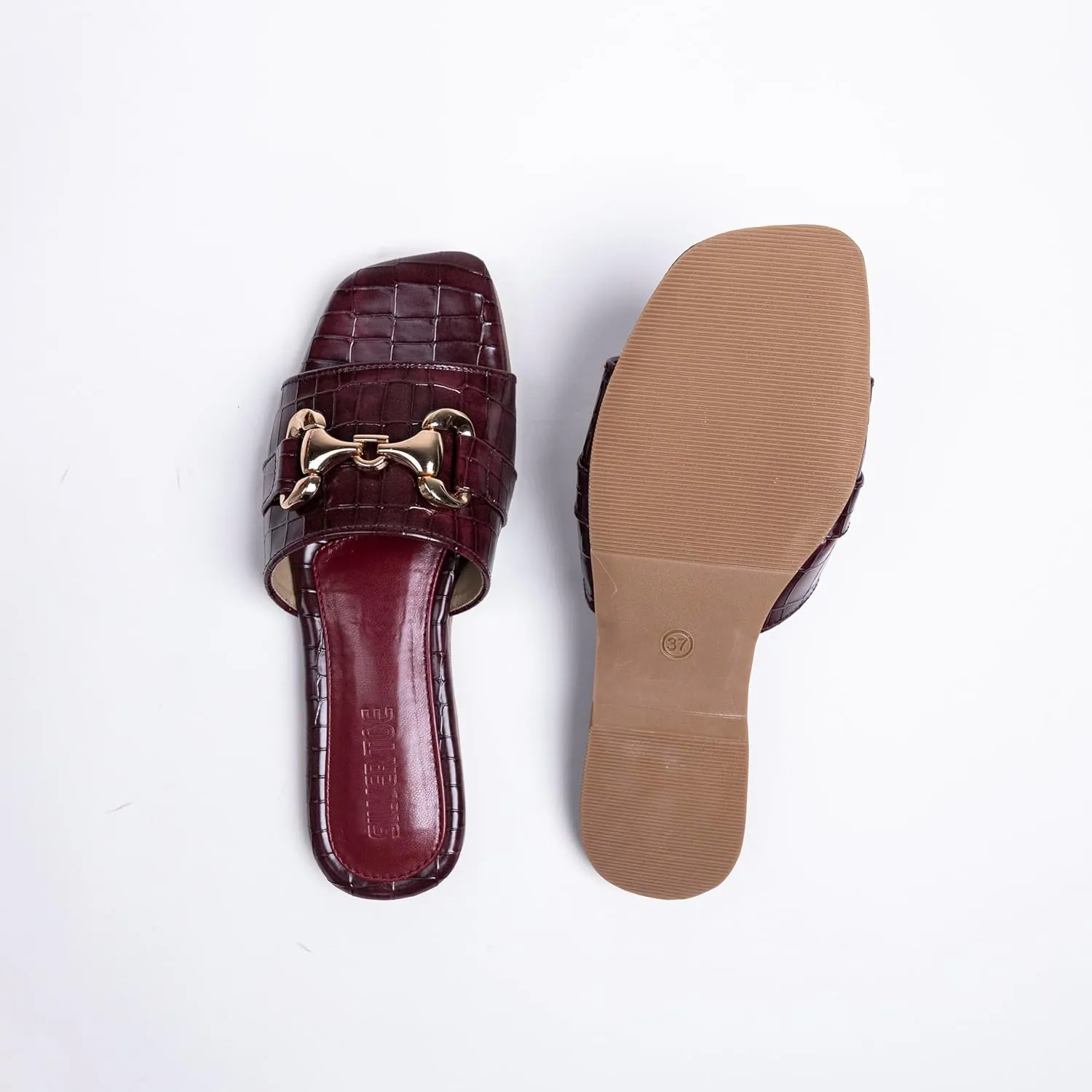 Women's Flat Slide Sandals - Square Open Toe Slides With Metal Chain Fashionable Slides With Soft Leather | Bow Knot Slippers for Summer | Comfort Walking With Classic Shoes
