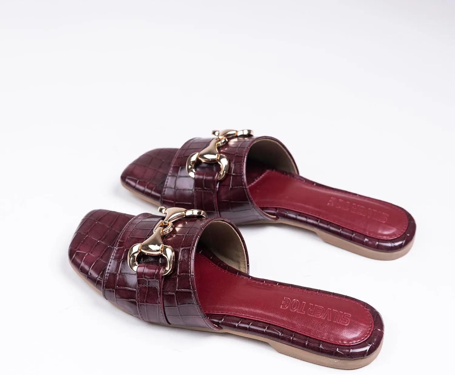 Women's Flat Slide Sandals - Square Open Toe Slides With Metal Chain Fashionable Slides With Soft Leather | Bow Knot Slippers for Summer | Comfort Walking With Classic Shoes