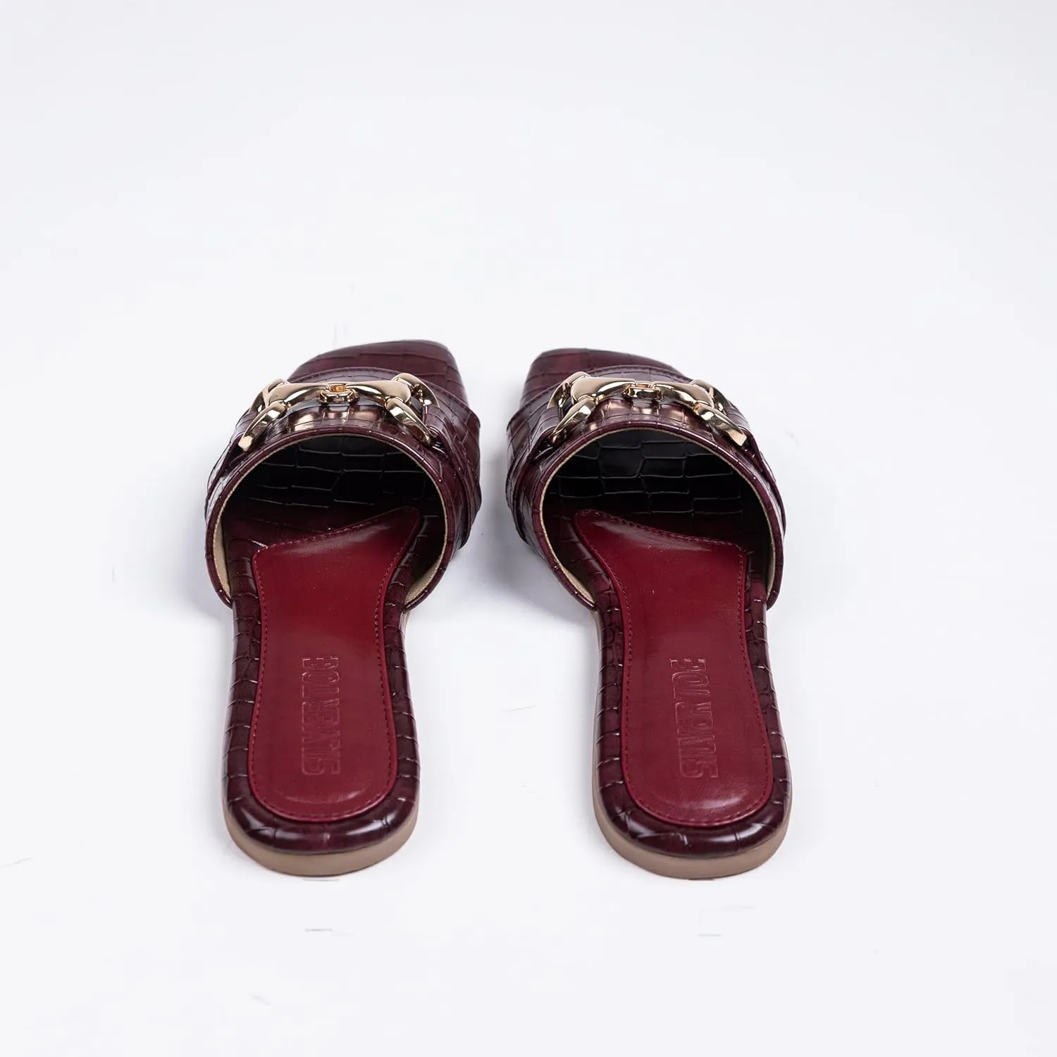 Women's Flat Slide Sandals - Square Open Toe Slides With Metal Chain Fashionable Slides With Soft Leather | Bow Knot Slippers for Summer | Comfort Walking With Classic Shoes