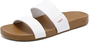 Women's Flat Slides Sandals, Two Strap & Non-Slip Vegan Leather Beach Slides,Stylish Summer Sandals for Women and Men 2025