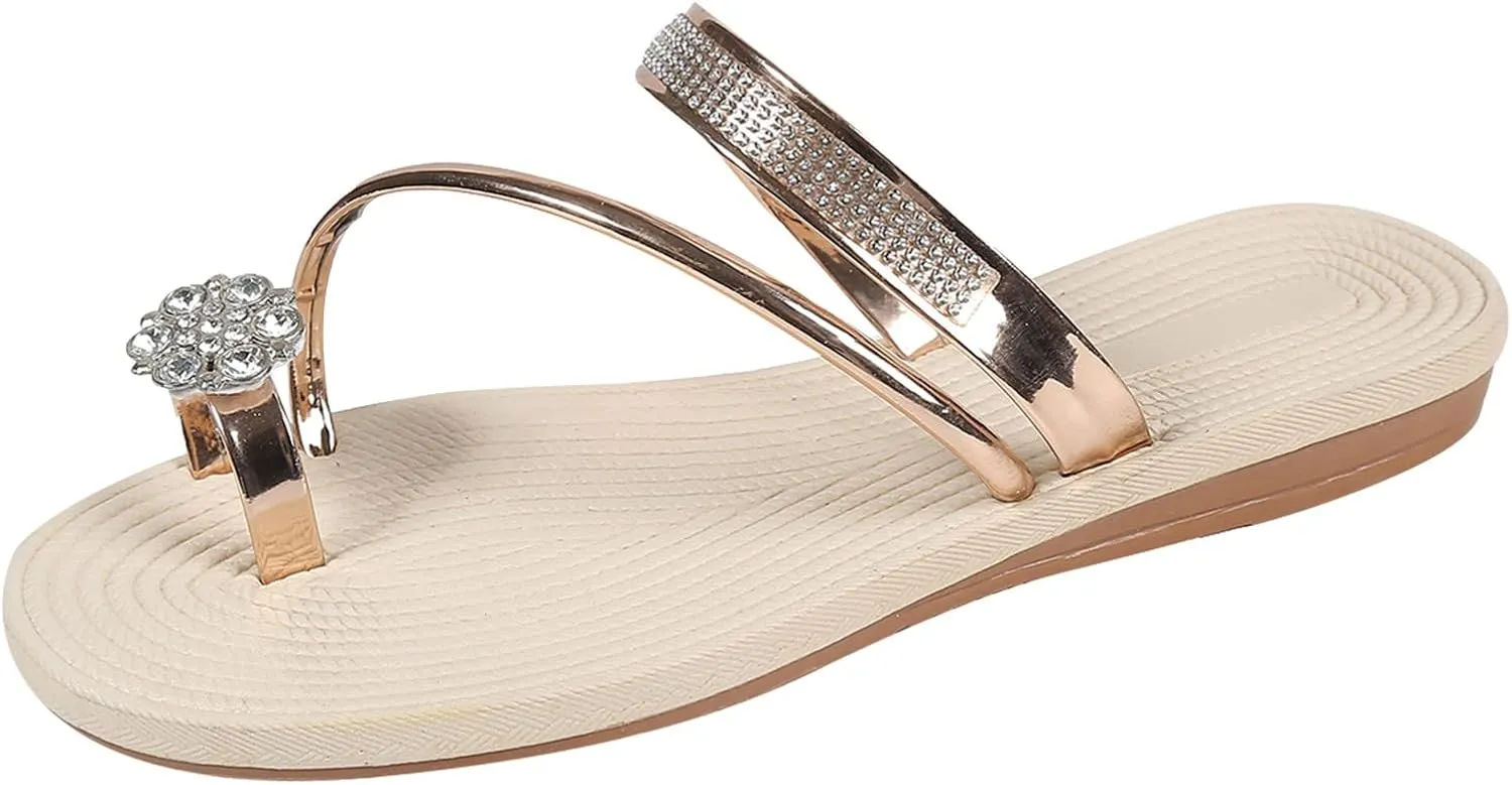 Women's Hot Rhinestone Flat Sandals Beach Holiday Slip On Flip Flops Clip Toe Slippers Stylish Slides Summer Footwear