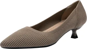 Women's Knit Kitten Heel Pumps Fashion Pointed Toe Shallow Mouth Slip On Comfortable Heels Casual Work Office Business Wedding Formal Dress Shoes