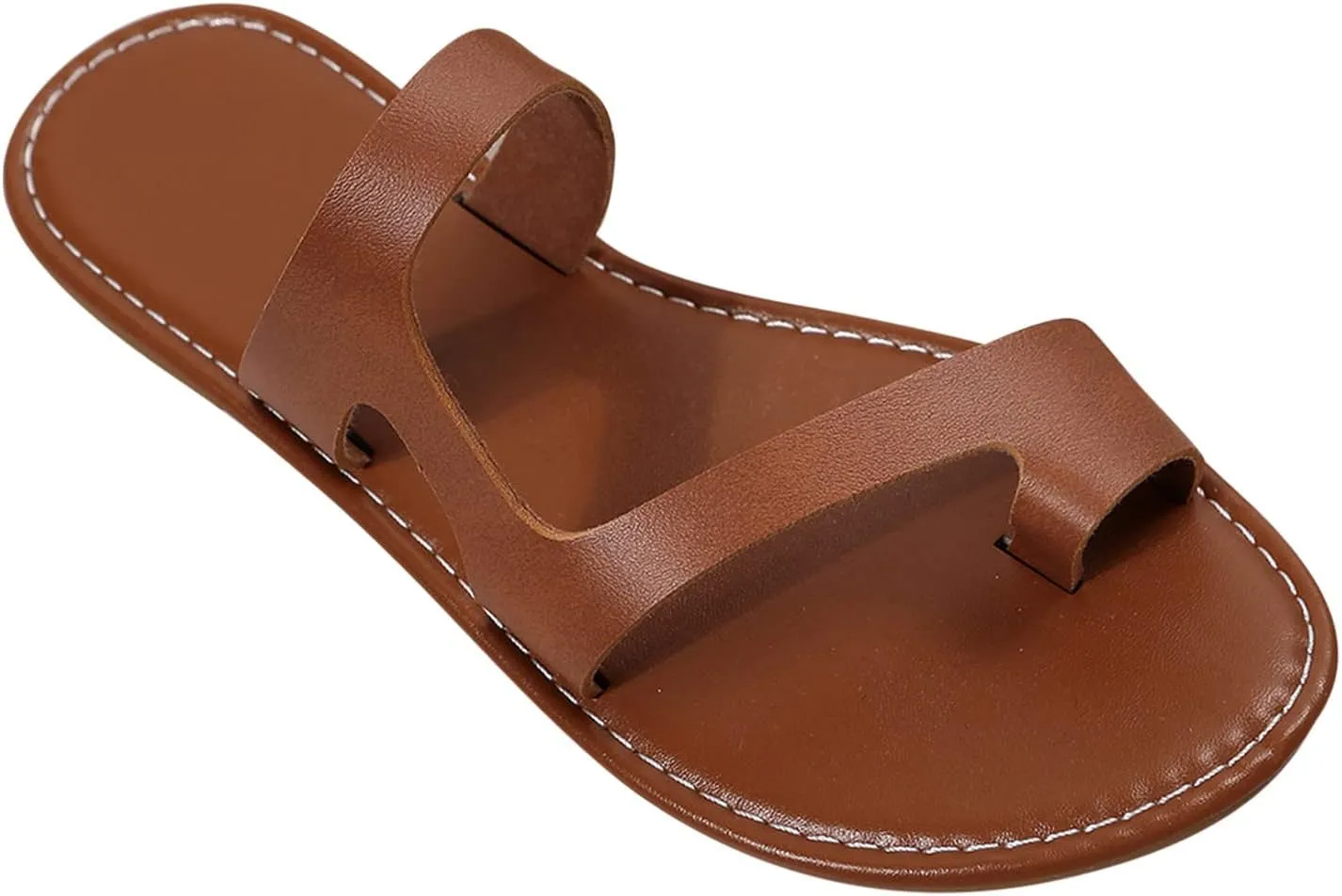 Women's Leather Toe Ring Sandal Flat Summer Trendy Stylish Slipper Vacation 2025 Flip Flop Sandals