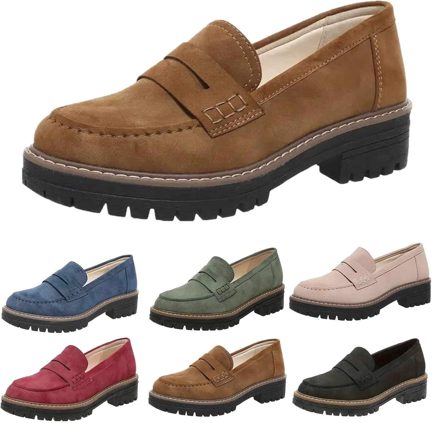 Womens Loafers Comfortable Dressy 2025 Platform Loafers for Women Suede Penny Loafers Lug Sole Casual Slip-Ons Work Business Casual Shoes Women