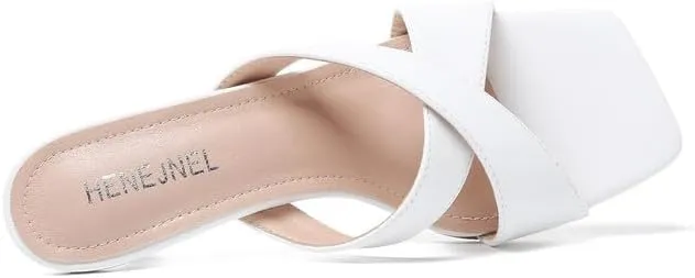 Womens Low Kitten Heel Mule Sandals Square Open Toe Cross Strap Slip on Slide Slippers Summer Wedding Evening Party Dress Shoes
