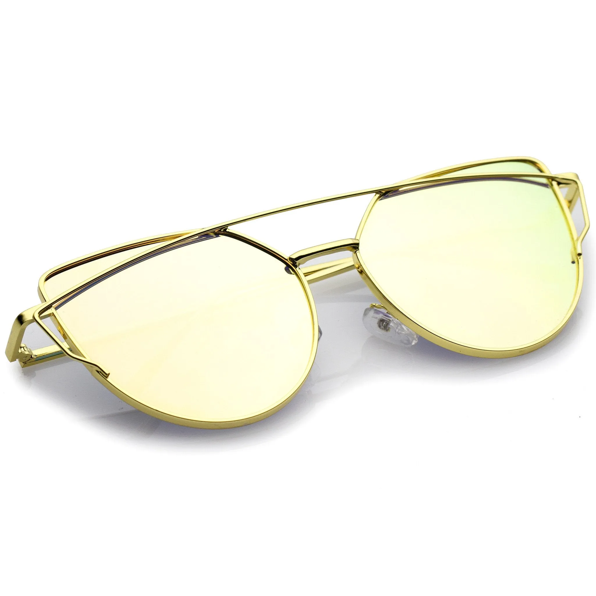 Women's Mid Size Metal Flat Lens Cat Eye Sunglasses C051