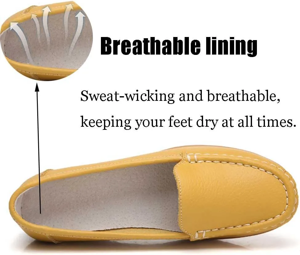Women's Non Slip Nursing Shoes Leather Comfortable Slip on Flat Shoes Loafers for Restaurant Work