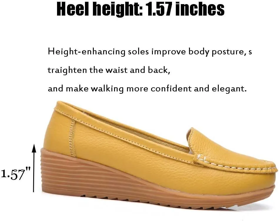 Women's Non Slip Nursing Shoes Leather Comfortable Slip on Flat Shoes Loafers for Restaurant Work