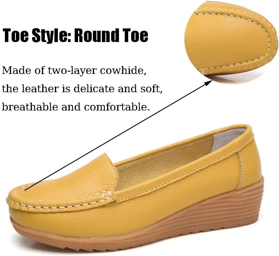 Women's Non Slip Nursing Shoes Leather Comfortable Slip on Flat Shoes Loafers for Restaurant Work