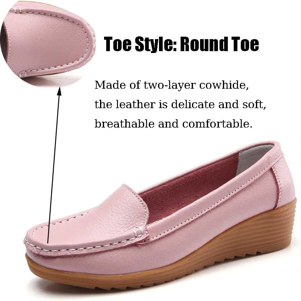 Women's Non Slip Nursing Shoes Leather Comfortable Slip on Flat Shoes Loafers for Restaurant Work