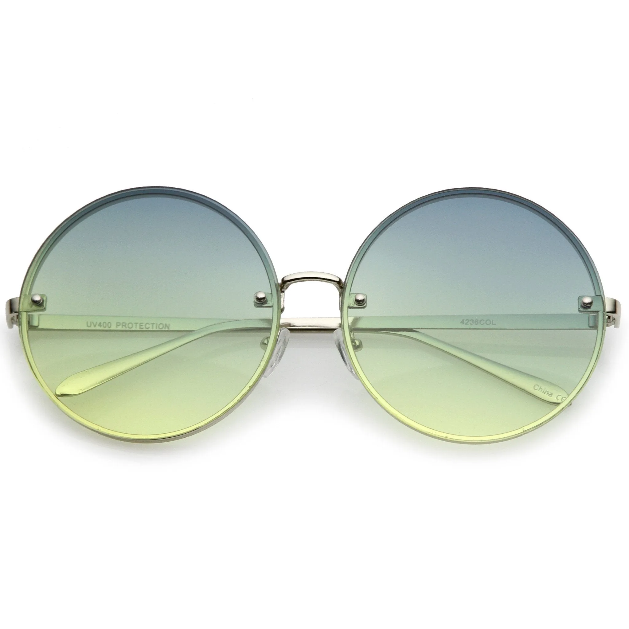 Women's Oversize Indie Gradient Flat Lens Round Sunglasses A892