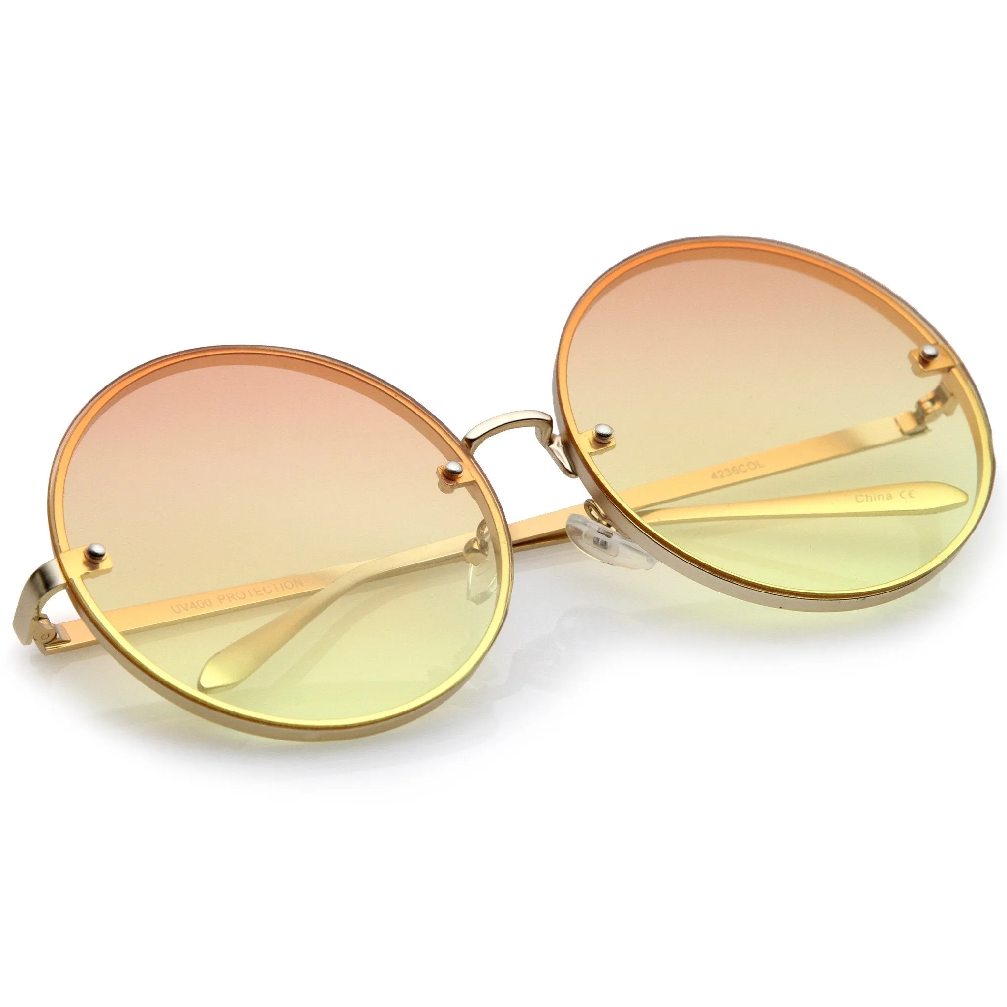 Women's Oversize Indie Gradient Flat Lens Round Sunglasses A892