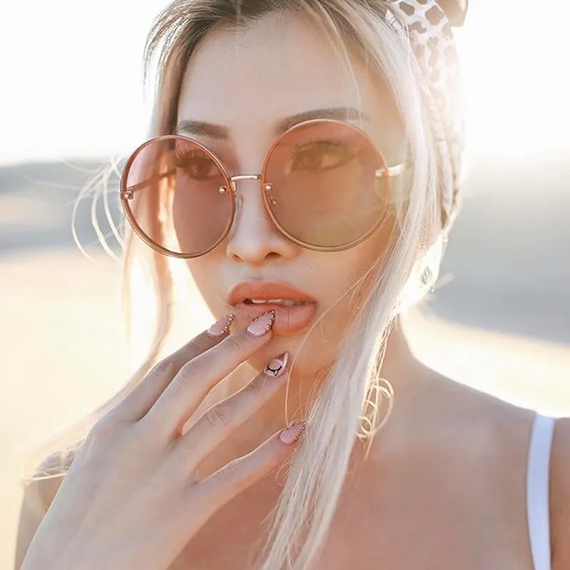 Women's Oversize Indie Gradient Flat Lens Round Sunglasses A892