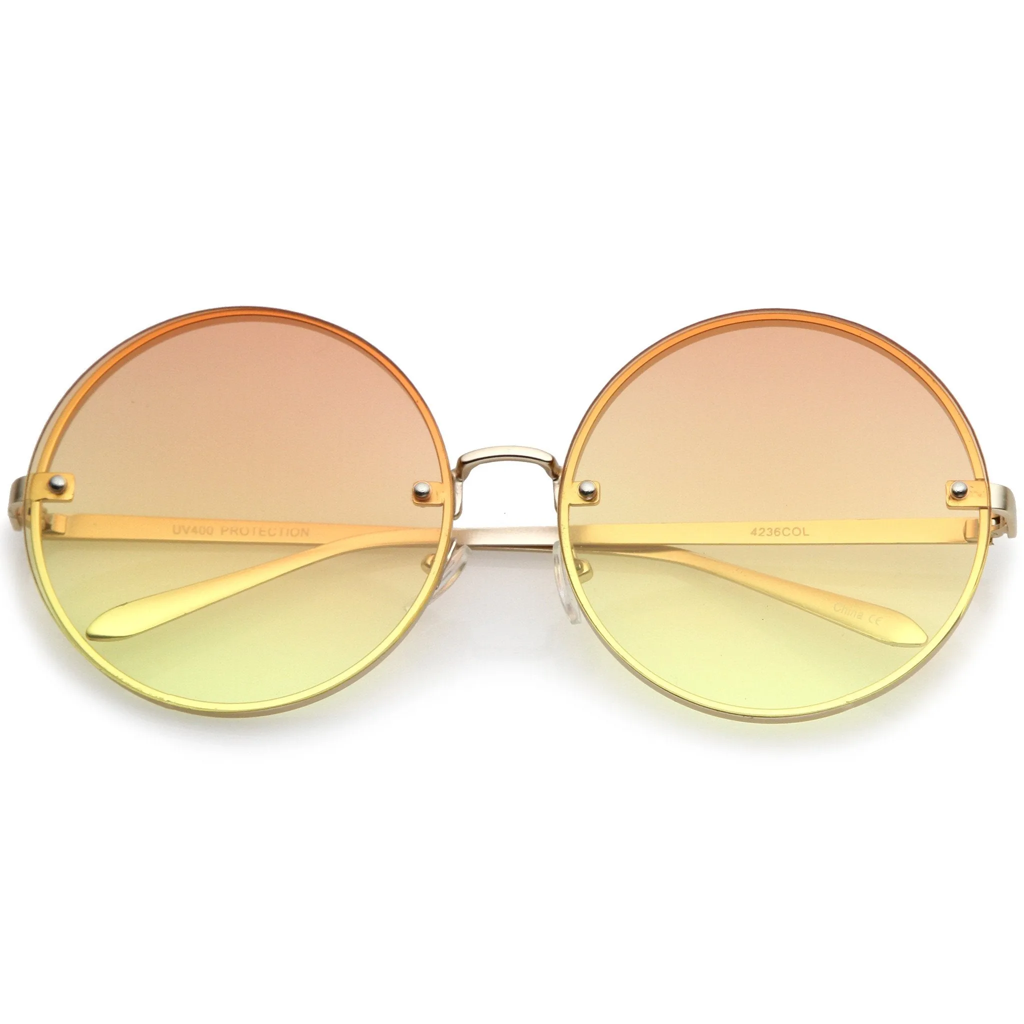 Women's Oversize Indie Gradient Flat Lens Round Sunglasses A892