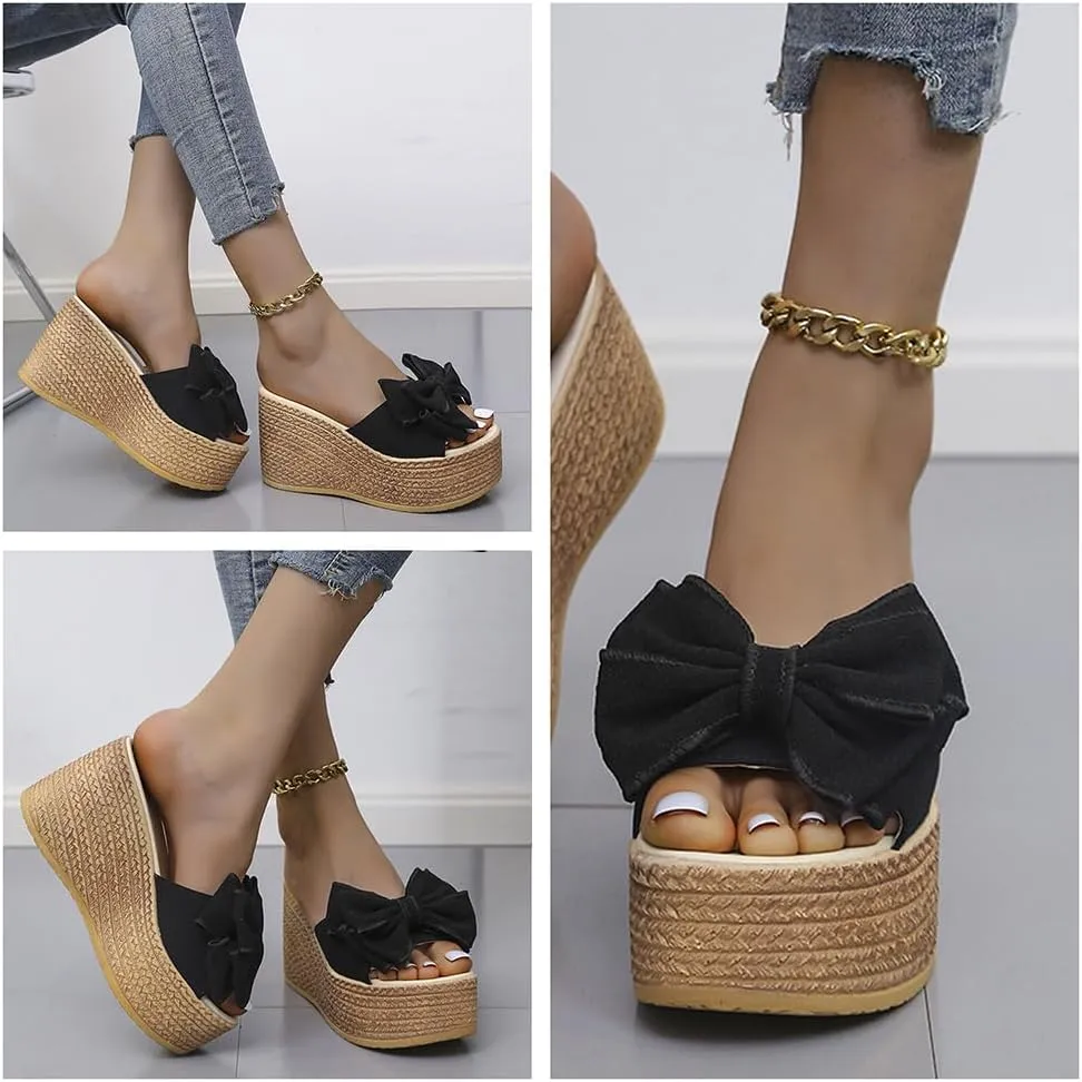Women,s Platform Beach Slippers,Comfortable Slip-On Wedge Sandals, Open-Toe Fish Mouth Design, Summer Casual Dress Heels & Thong Sandals