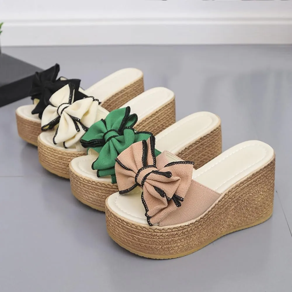 Women,s Platform Beach Slippers,Comfortable Slip-On Wedge Sandals, Open-Toe Fish Mouth Design, Summer Casual Dress Heels & Thong Sandals