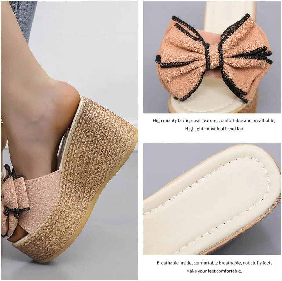 Women,s Platform Beach Slippers,Comfortable Slip-On Wedge Sandals, Open-Toe Fish Mouth Design, Summer Casual Dress Heels & Thong Sandals