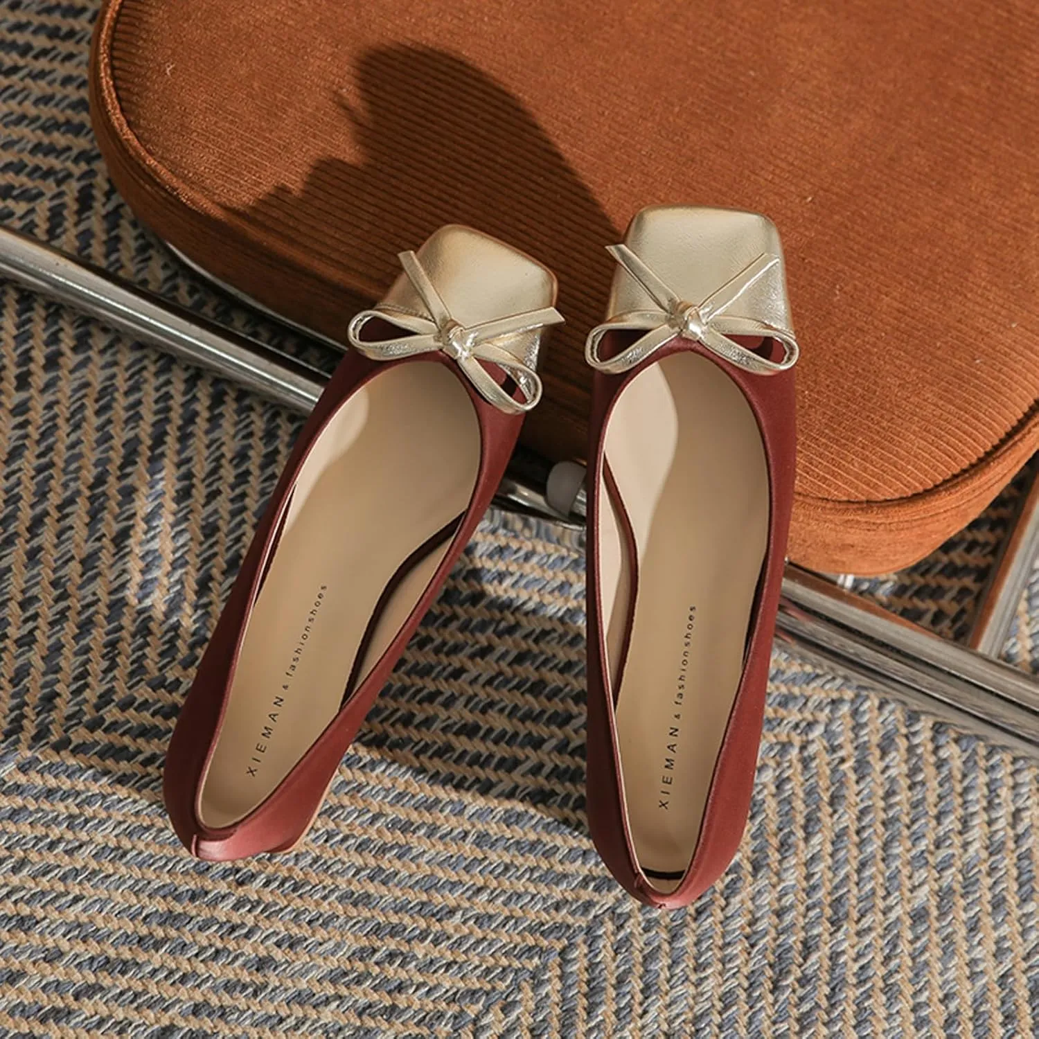 Women's Pumps Bow Tie Color Block Chunky Low Heels Square Toe Closed Toe Slip On Comfortable Heels Casual Fashion Dress Shoes