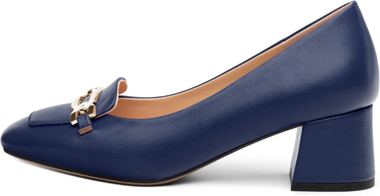 Women's Pumps Low Chunky Block Heel Square Toe Slip On Comfortable Dress Shoes for Work Office Casual